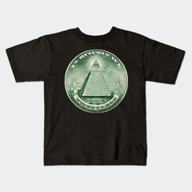 IN BITCOIN WE TRUSTLESS Kids T-Shirt by LaurelChristine